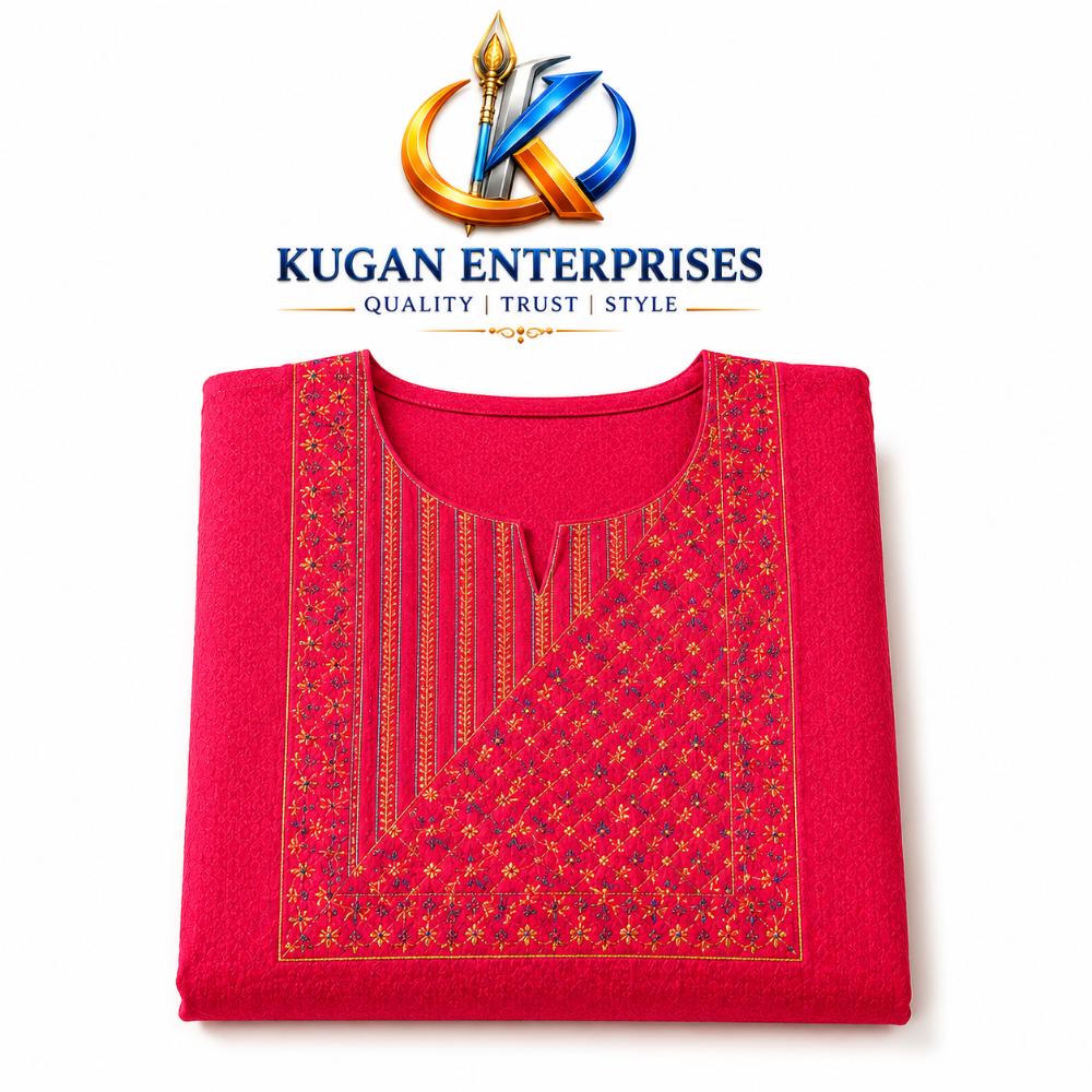 Rani Pink Geometric Embroidered Cotton-Polyester Kurti