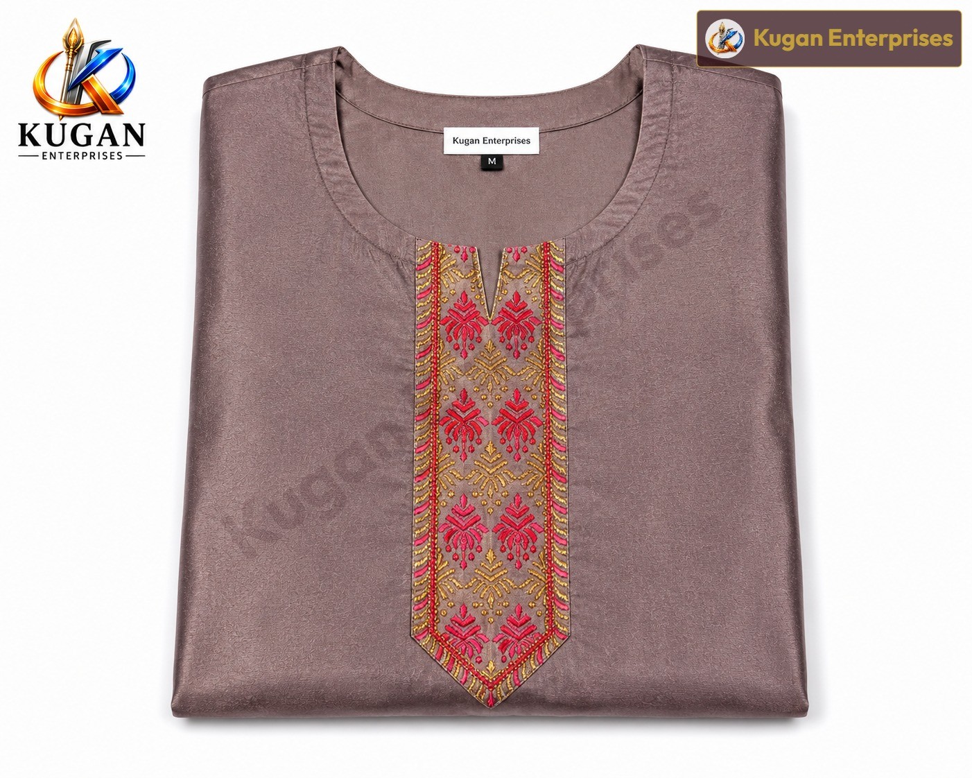 Mauve Elegance Embroidered Silk Cotton Kurta
