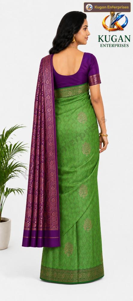 Green & Purple Zari Woven Saree