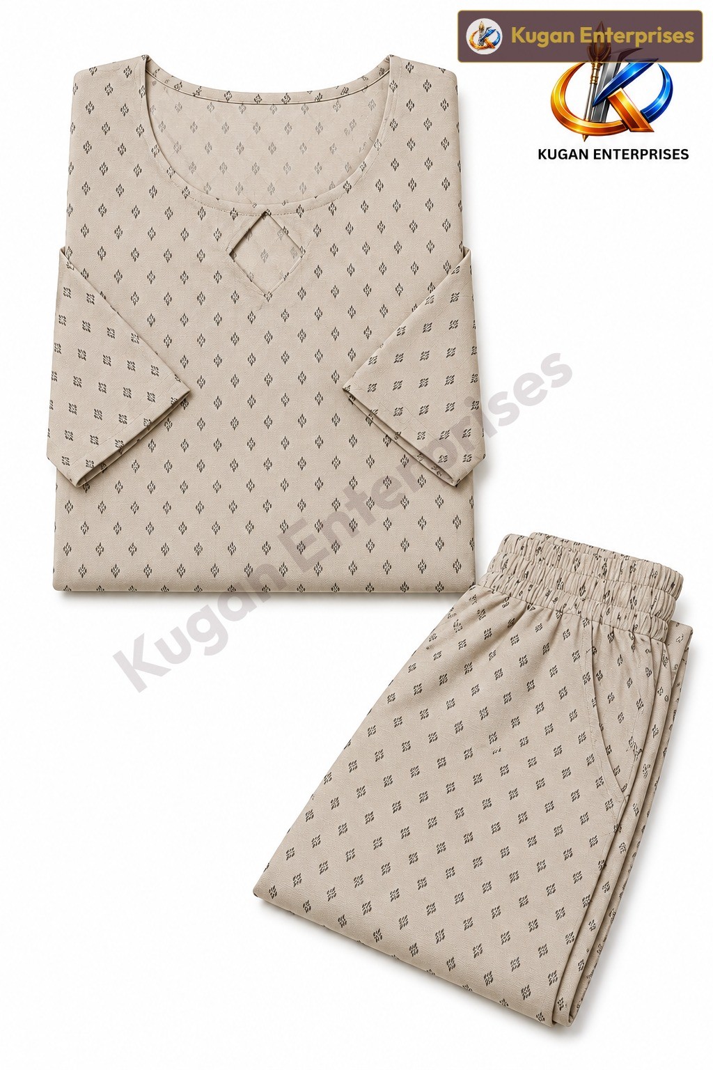 Stone Beige Diamond-Keyhole Kurta Set