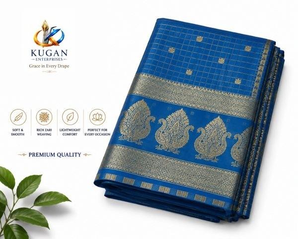 Premium Soft Silk Saree – Rama Blue with Gold Zari Peacock Border