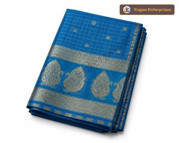 Premium Soft Silk Saree – Rama Blue with Gold Zari Peacock Border