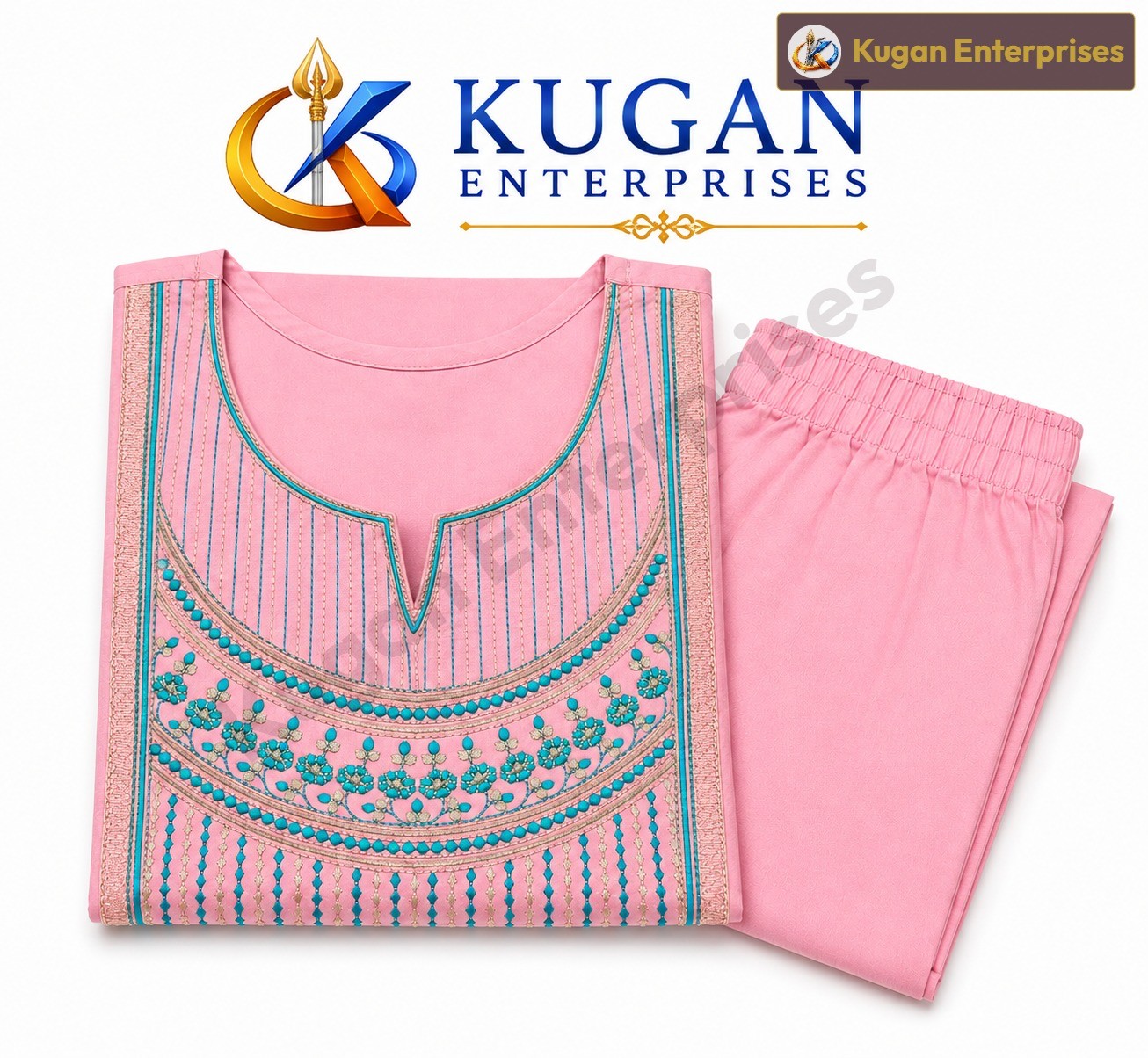 Baby Pink Floral Embroidered Kurta with Matching Pant Set