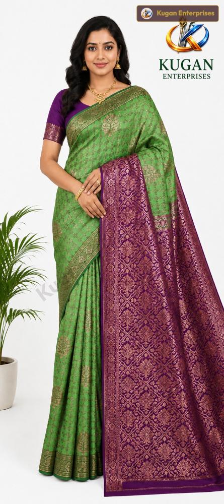 Green & Purple Zari Woven Saree