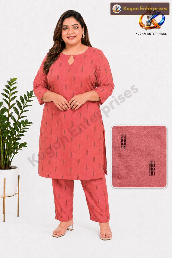 Coral Micro-Geometric Printed Plus-Size Kurta Pant Set