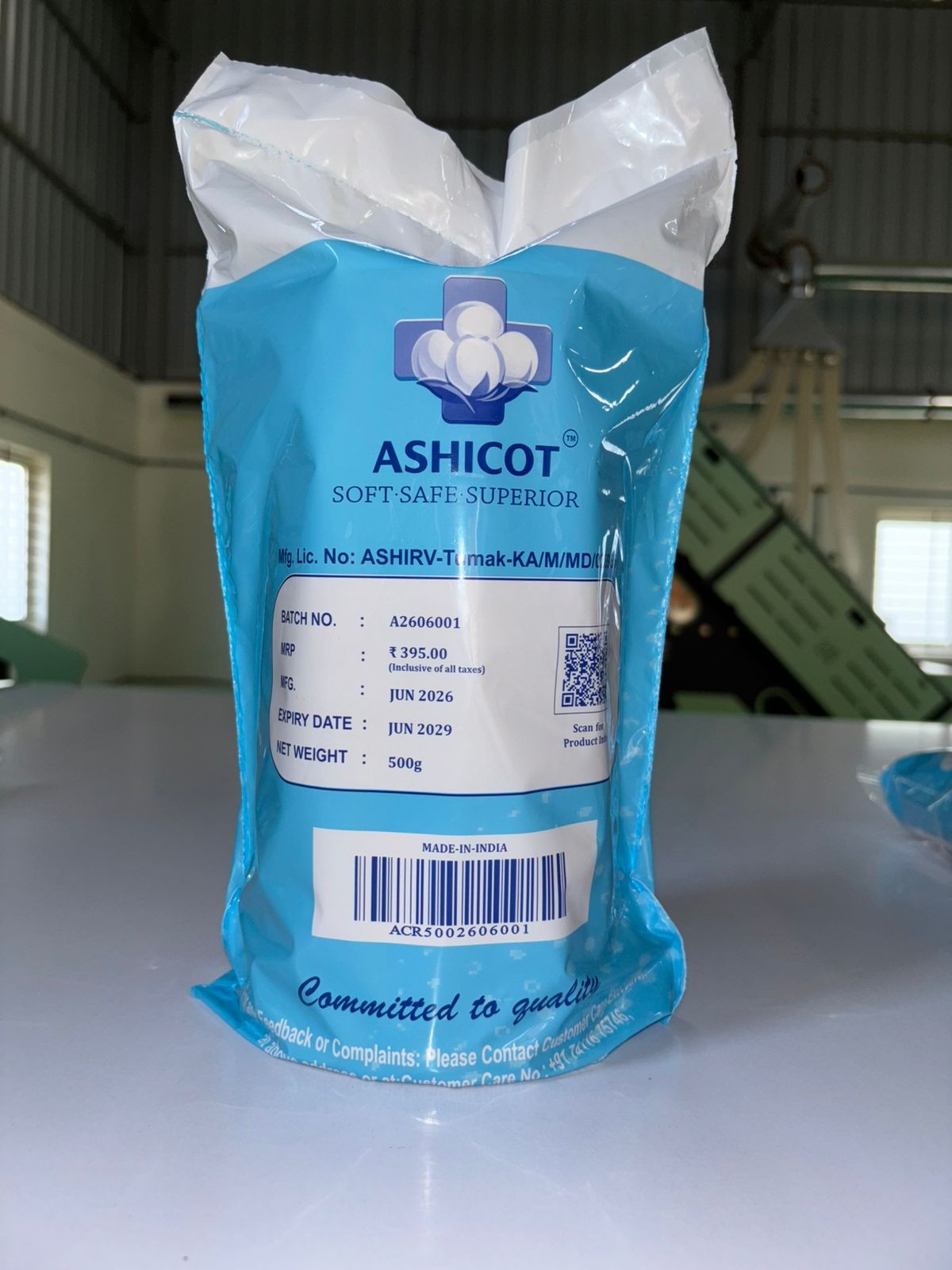 ASHICOT Absorbent Cotton Roll 500gm for Medical Use – 100% Pure, Soft & Non-Sterile for First Aid, Wound Dressing, Baby Cleaning, Clinics,