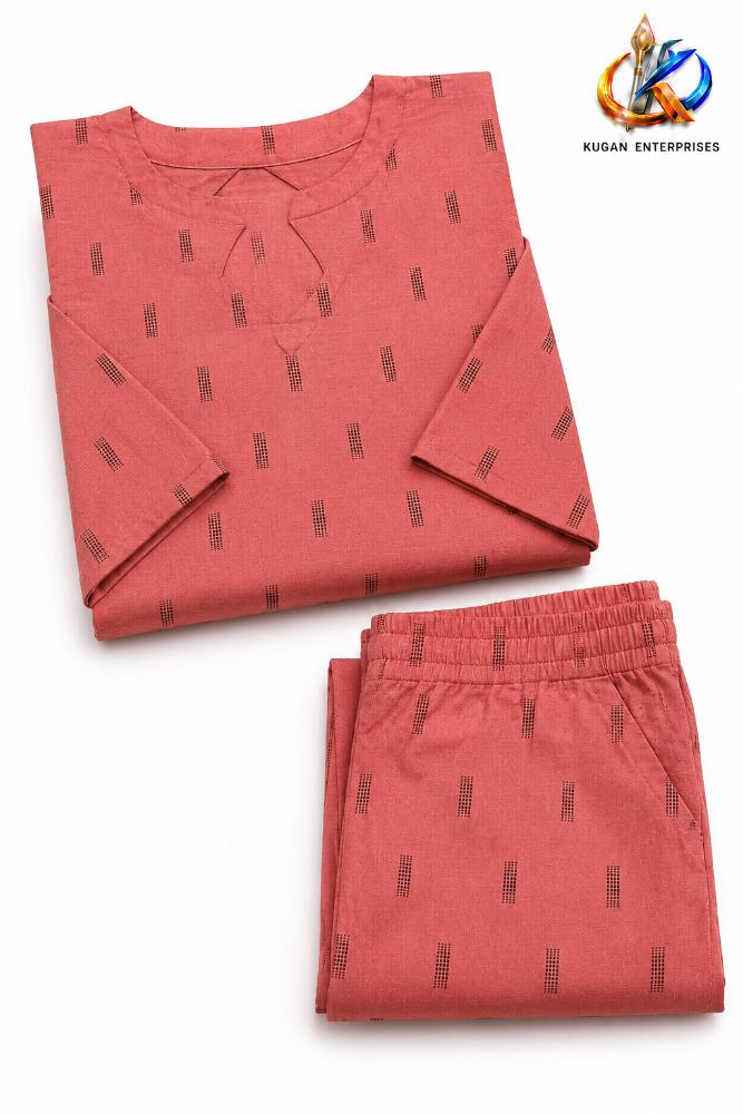 Coral Micro-Geometric Printed Plus-Size Kurta Pant Set